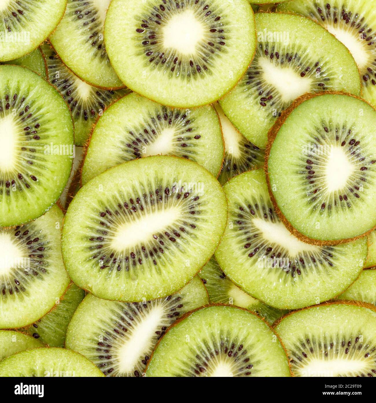 Kiwis Sammlung essen Hintergrund quadratische Scheiben Kiwis frisches Obst Hintergründe Stockfoto