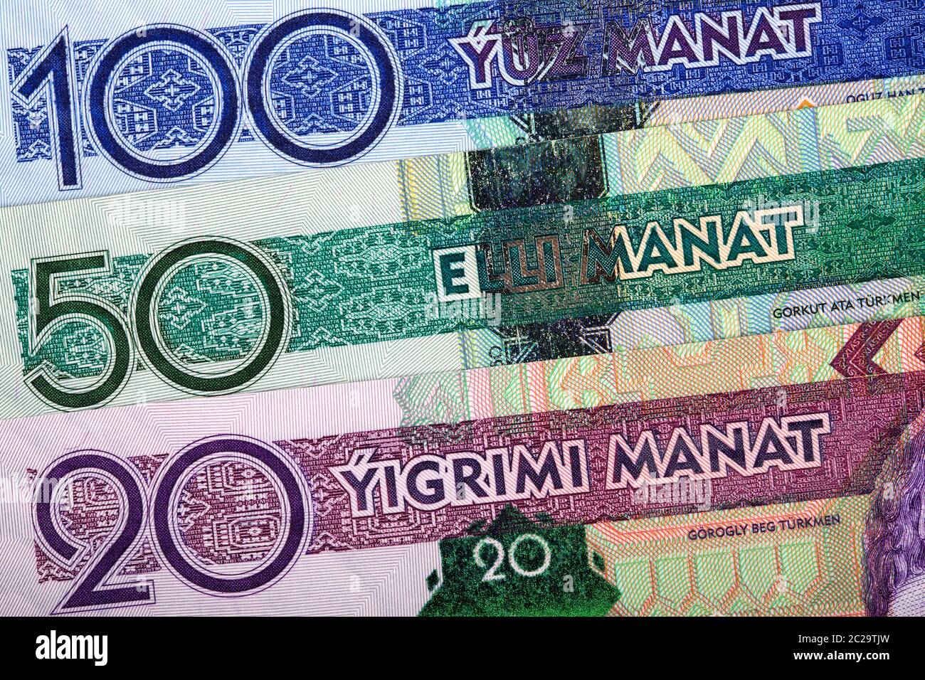 Turkmenistan Manat, ein Business bacground Stockfoto