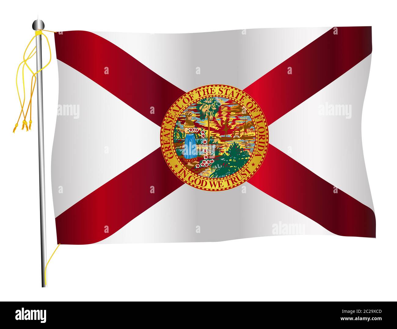 Der US-Staat Florida flatternden Fahne gegen gegen einen weißen Hintergrund. Stockfoto