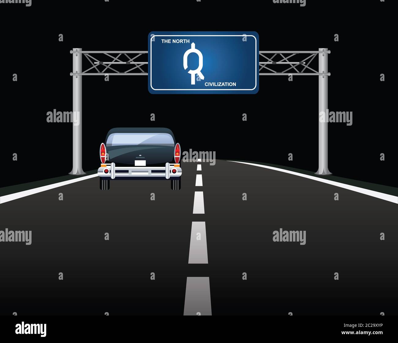 Straßenüberfahrungsschild mit Darstellung der wahrgenommenen Nord-Süd-Kluft im Vereinigten Königreich Stockfoto