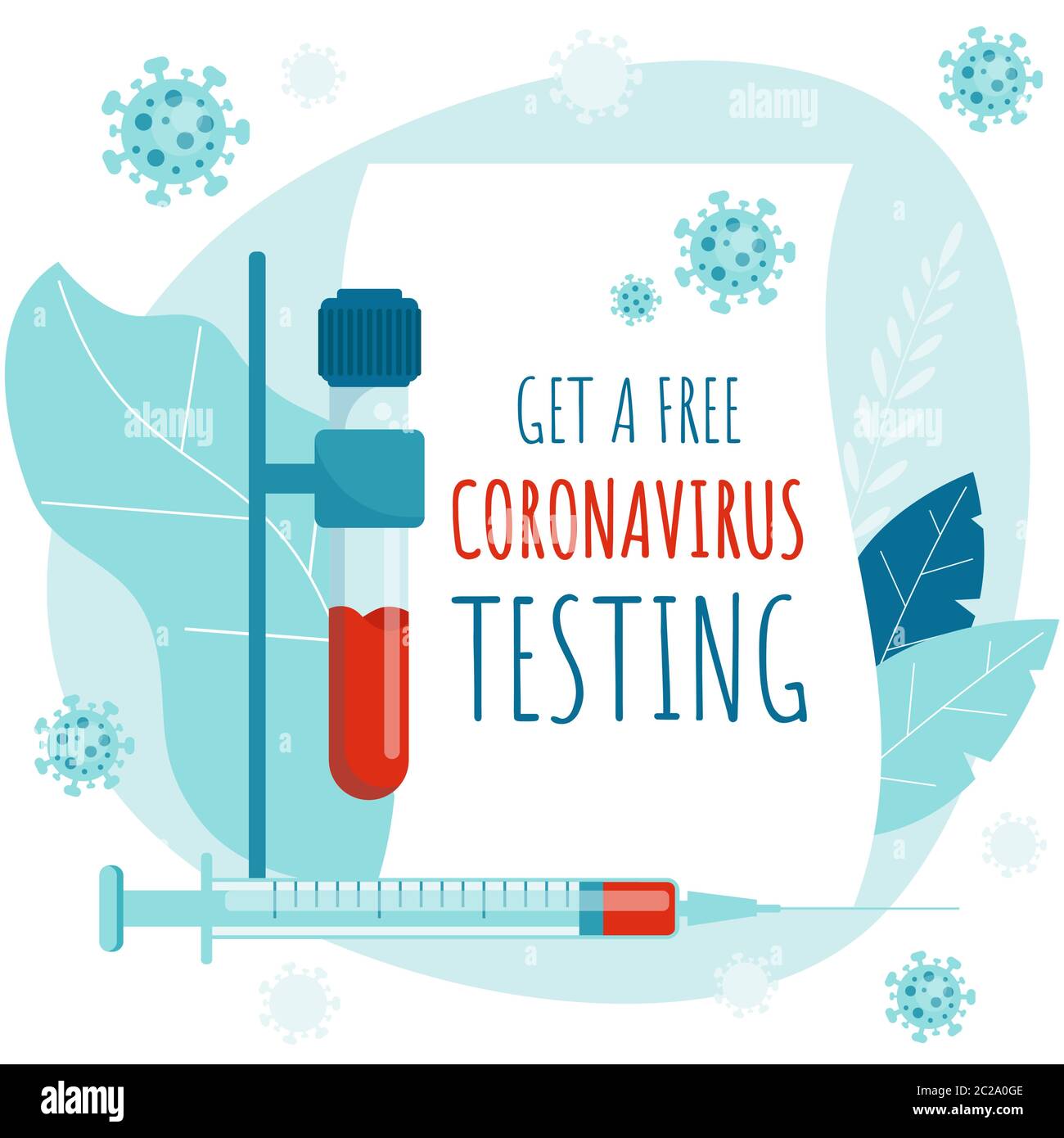 Kostenloser HIV-Test. AIDS-Poster. HIV-Teströhrchen und Spritze. Stock Vektor