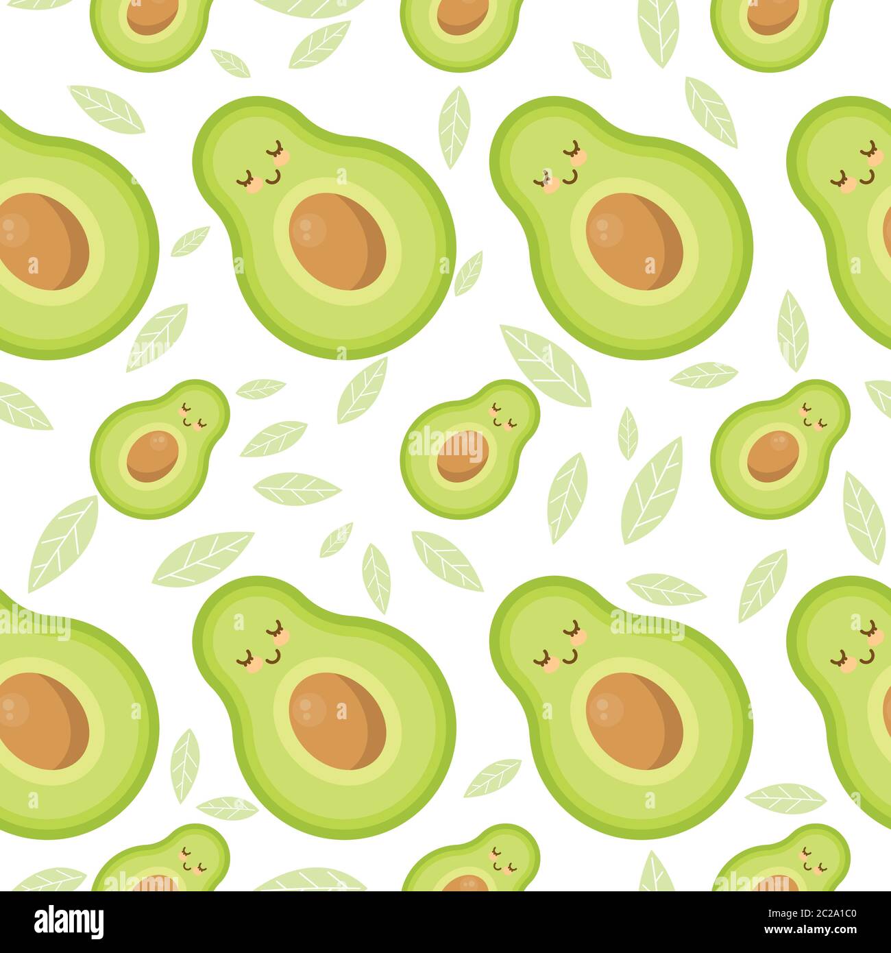 Nahtloses Muster mit Avocado. Textur mit Blatt auf weißem Hintergrund. Stock Vektor