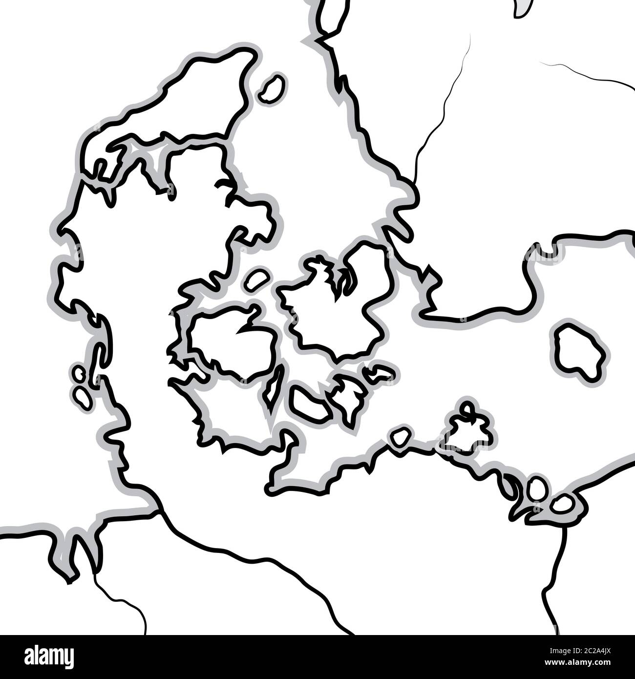 Weltkarte von DÄNEMARK: Dänemark, Jütland, Seeland, Skandinavien, Nordeuropa, Nordsee. Geografische Karte. Stockfoto
