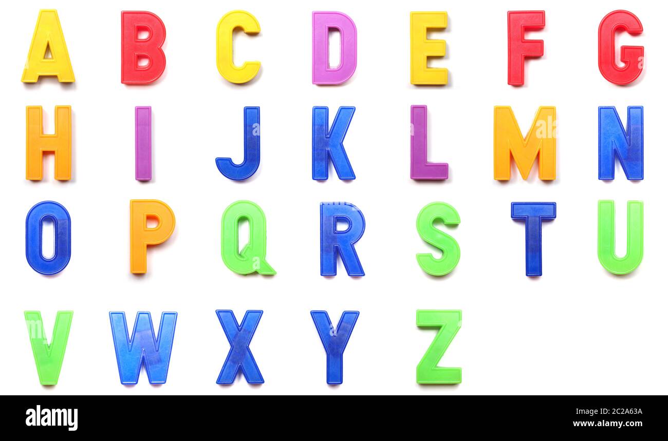 Kunststoff magnetische Großbuchstaben des britischen Alphabets Stockfoto