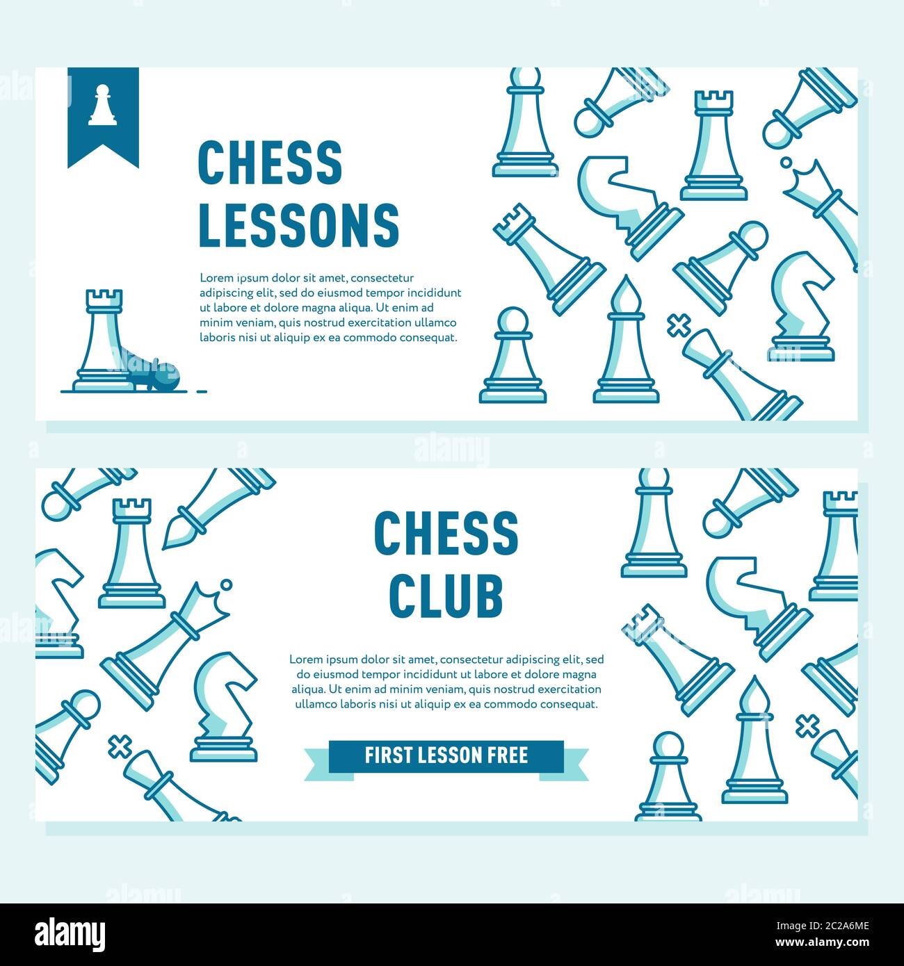 Schachclub Flyer Vorlage. Schachlektionen Konzept.Vorlage für Schachclub oder Schachschule. Stock Vektor