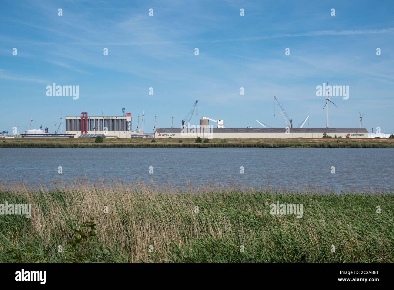Antwerpen, Belgien, 31. Mai 2020 Blick auf die Fabrik vom linken Ufer der Katoen Natie Logistikdienstleistungen Stockfoto