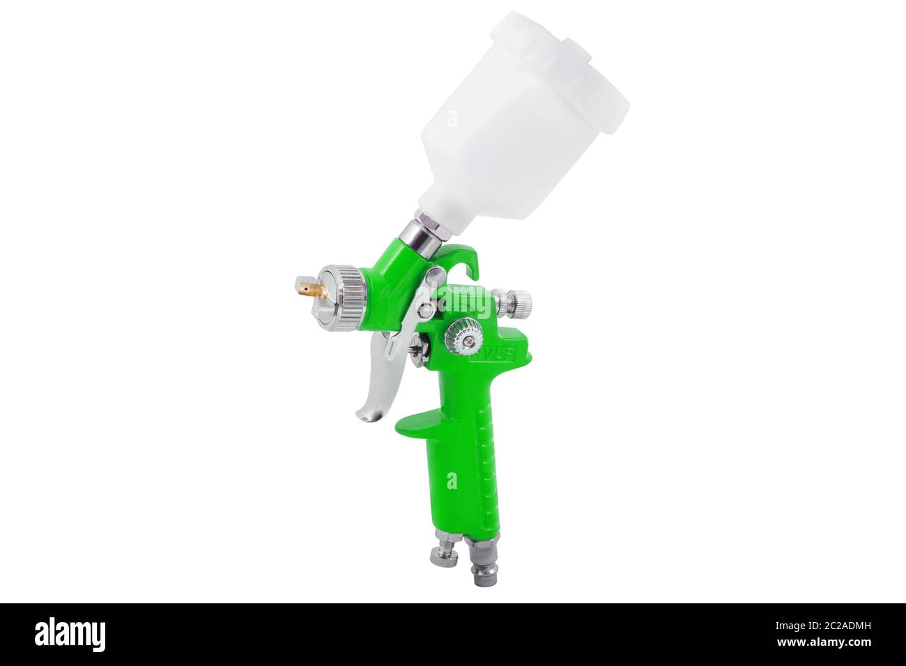 Grüne Spritzpistole isoliert auf weißem Hintergrund Stockfoto