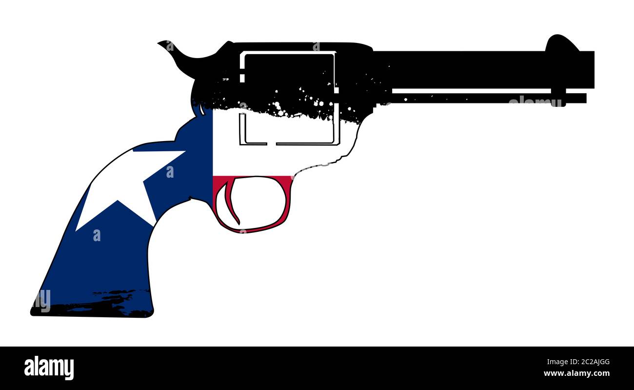 Eine typische sechs Gewehr über einen weißen Hintergrund mit dem Staat Flagge Texas isoliert Stockfoto