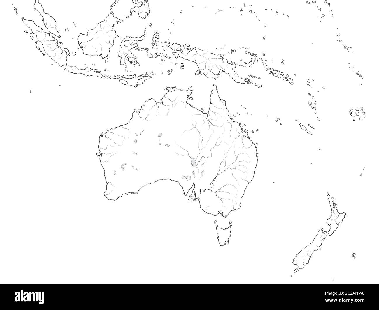 Weltkarte von AUSTRALASIEN REGION: Australien, Ozeanien, Indonesien, Polynesien, Pazifischer Ozean. Geografische Karte. Stockfoto