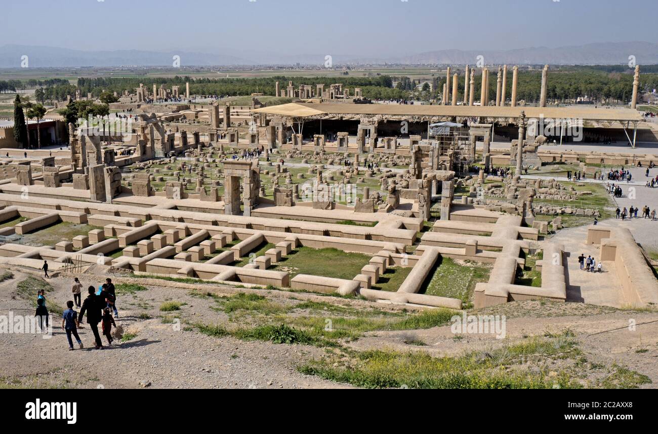 Die archäologische Stätte der alten persischen Stadt, Persepolis; ein UNESCO-Weltkulturerbe, in der Nähe Shiraz, im Iran. Stockfoto