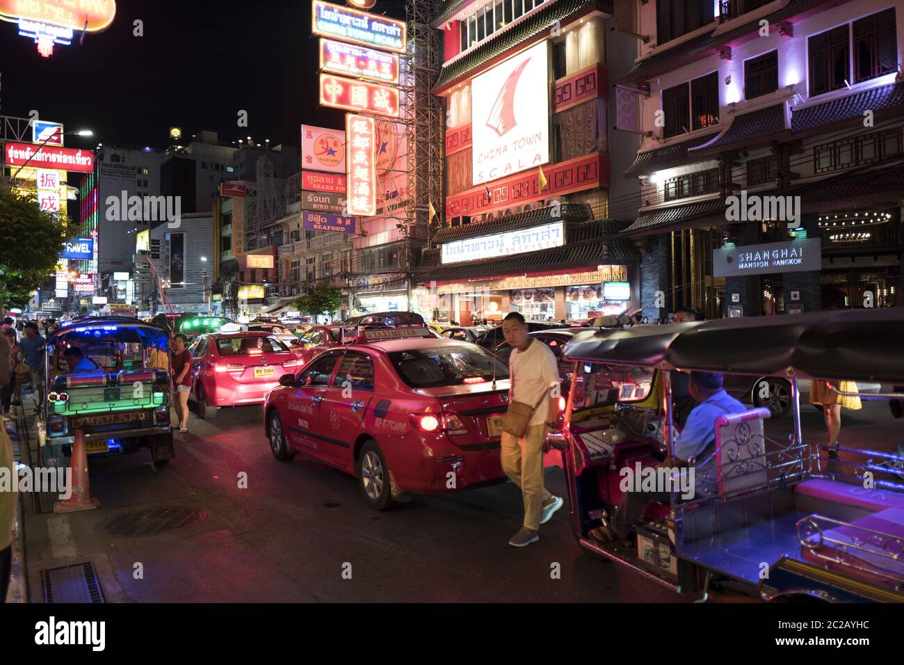 Chinatown Viertel bei Nacht, in Bangkok. Stockfoto