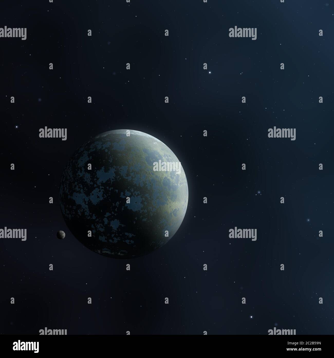 Blauer Planet im Weltraum mit Sternen Stockfoto