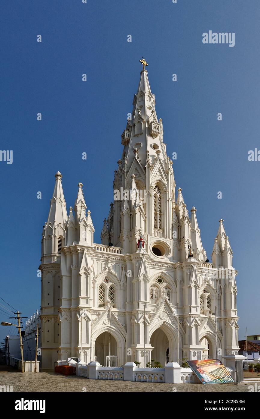 Sehr dekoratives Gebäude der Kirche unserer Lieben Frau von Lösegeld in Kanyakumari Stockfoto