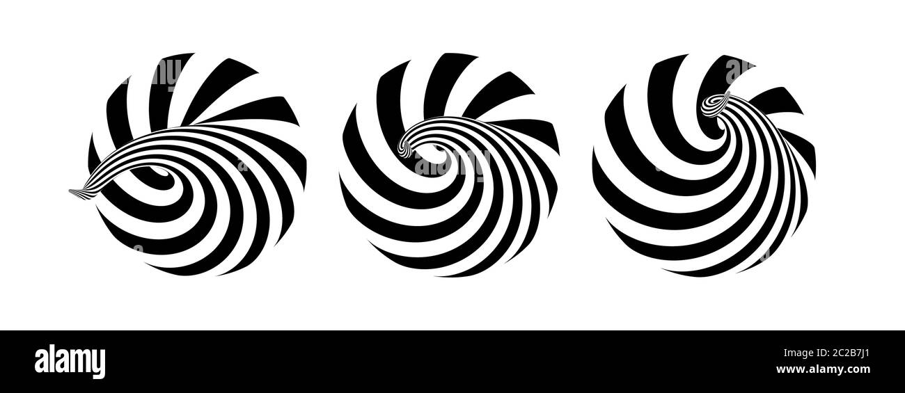 Abstraktes Design-Element im Streifen-Dessin. Spirale, Rotation und Wirbelbewegung. Vektorgrafik mit dynamischem Effekt. Stock Vektor