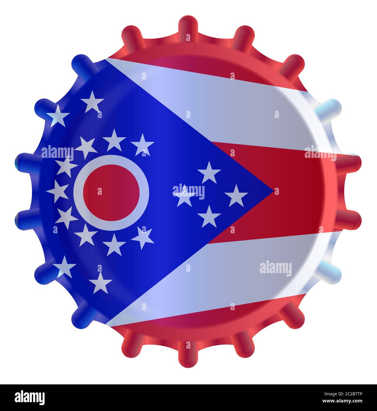 Eine typische Metall Glas Flasche Cap in Ohio State Flag Farben auf weißem Hintergrund Stockfoto