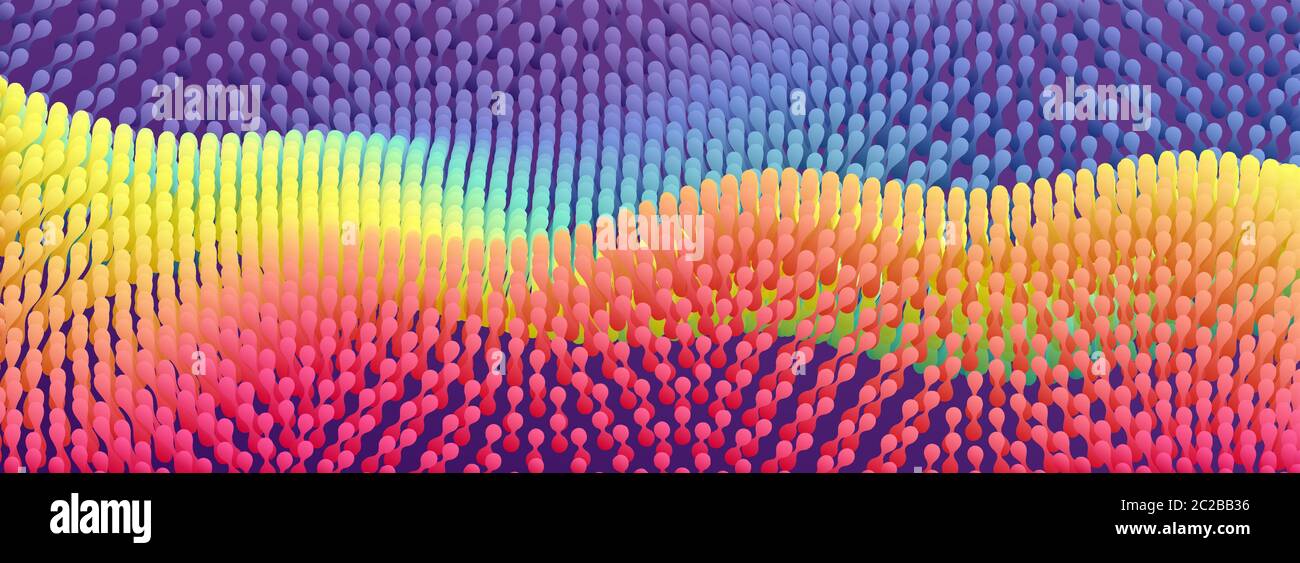 Wellige Oberfläche mit dynamischem Effekt. Molekularer abstrakter Hintergrund. Zellschicht. 3d-Vektorgrafik für Wissenschaft oder Medizin. Stock Vektor