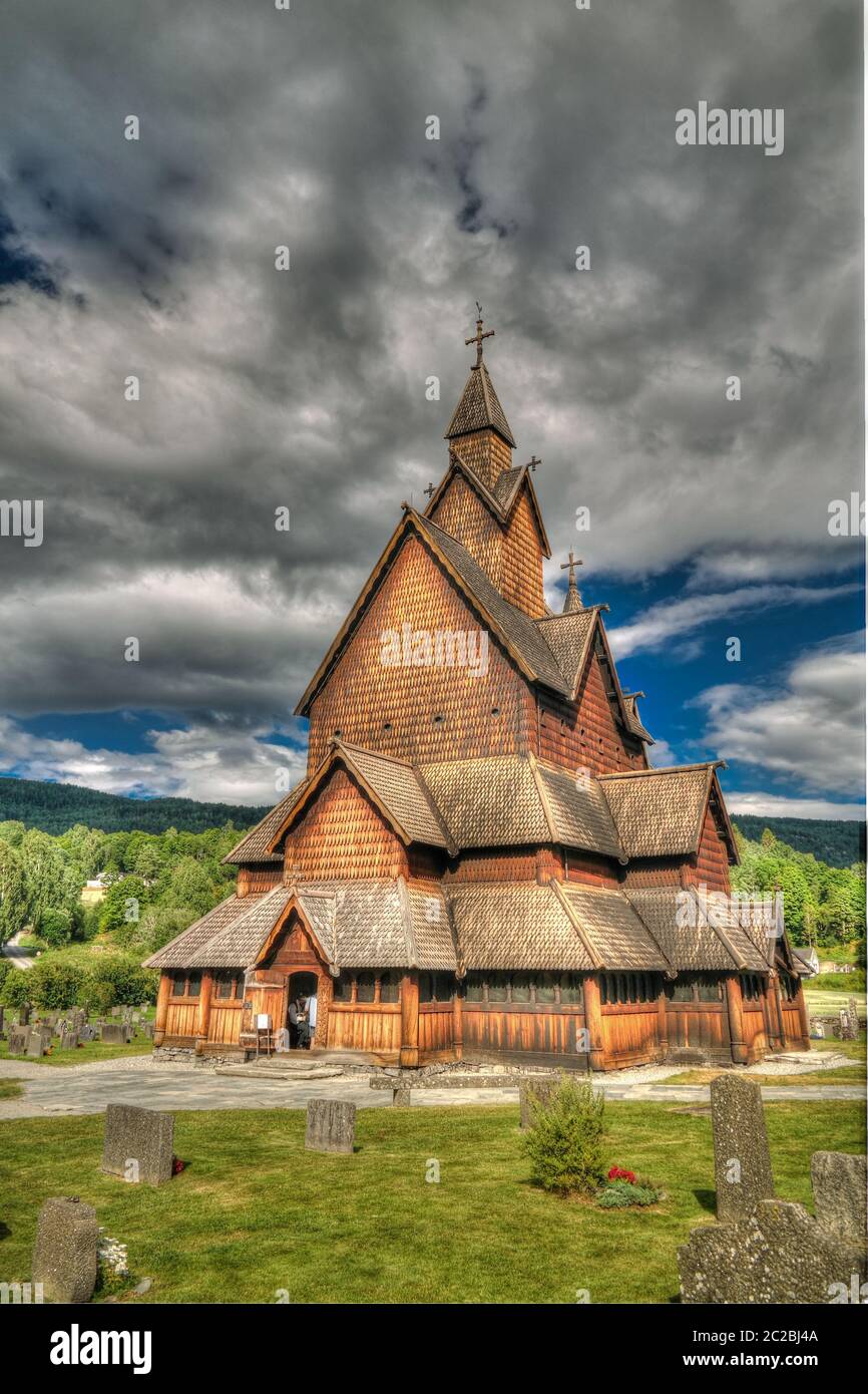 Stabkirche Heddal in Notodden Gemeinde, Norwegen Stockfoto