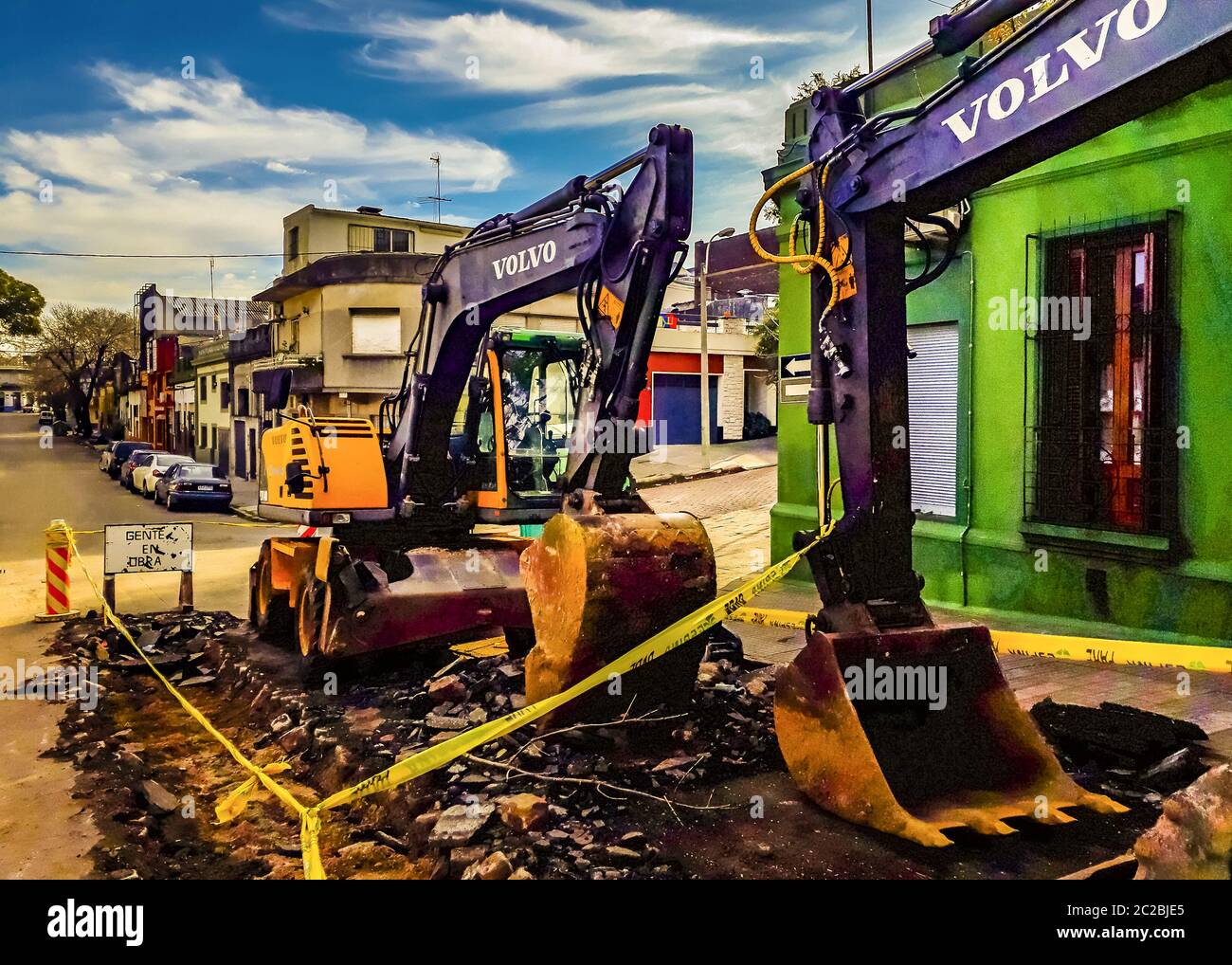 Straße Unter Reparatur Urban Scene, Montevideo, Uruguay Stockfoto