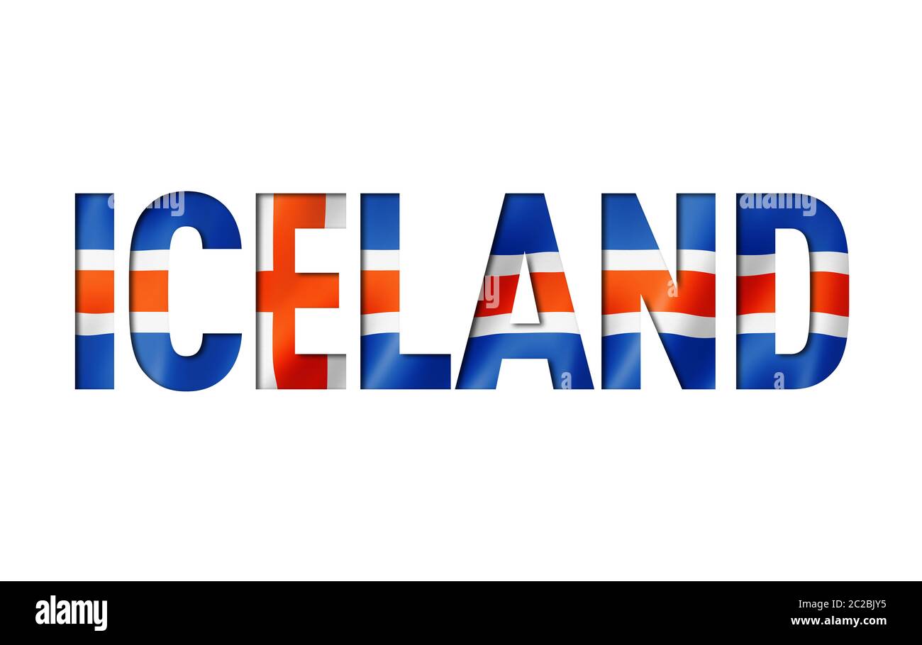 Isländischer Flagge Text Font. Island Symbol Hintergrund Stockfoto