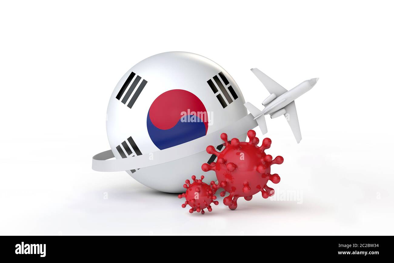 Südkorea Cononavirus Ausbruch Reise-Konzept. 3D-Rendering. Stockfoto