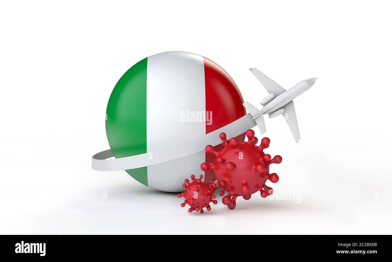 Italien Cononavirus Ausbruch Reisekonzept. 3D-Rendering. Stockfoto
