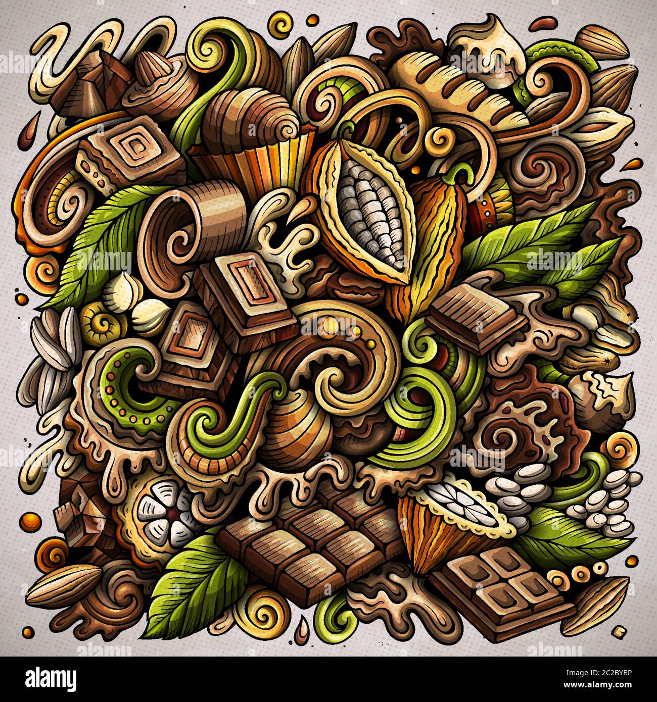 Handgezeichnete Vektor-Doodles-Illustration aus Schokolade. Schoko-Poster-Design Stock Vektor