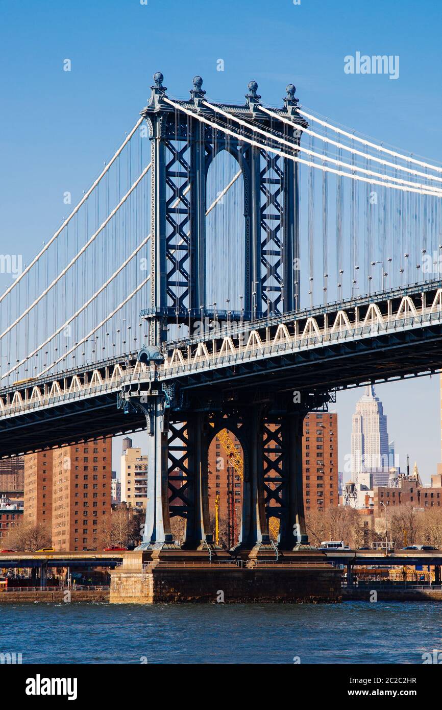 Manhattan Bridge aus Washington Street, Brooklyn, New York, USA Stockfoto