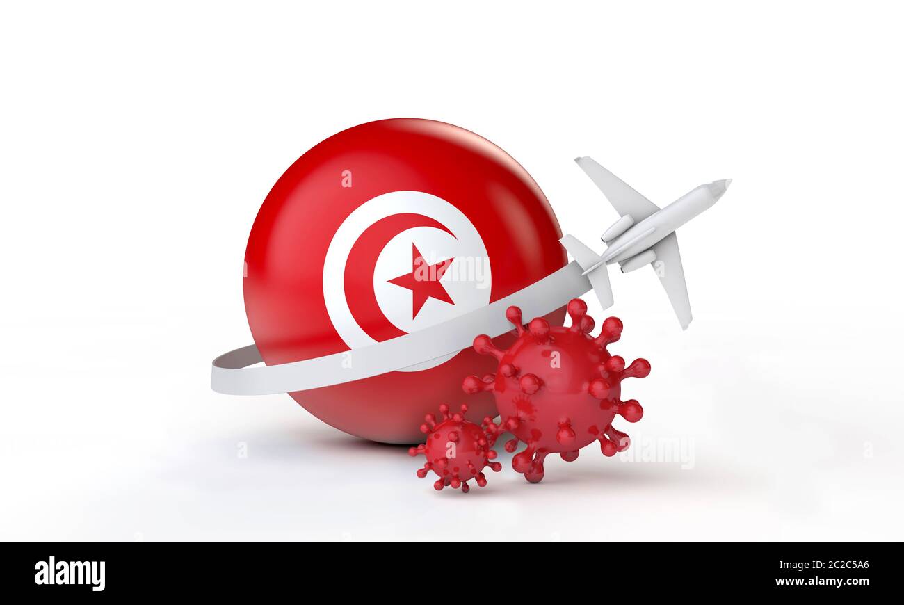Tunesien cononavirus Ausbruch Reise-Konzept. 3D-Rendering. Stockfoto