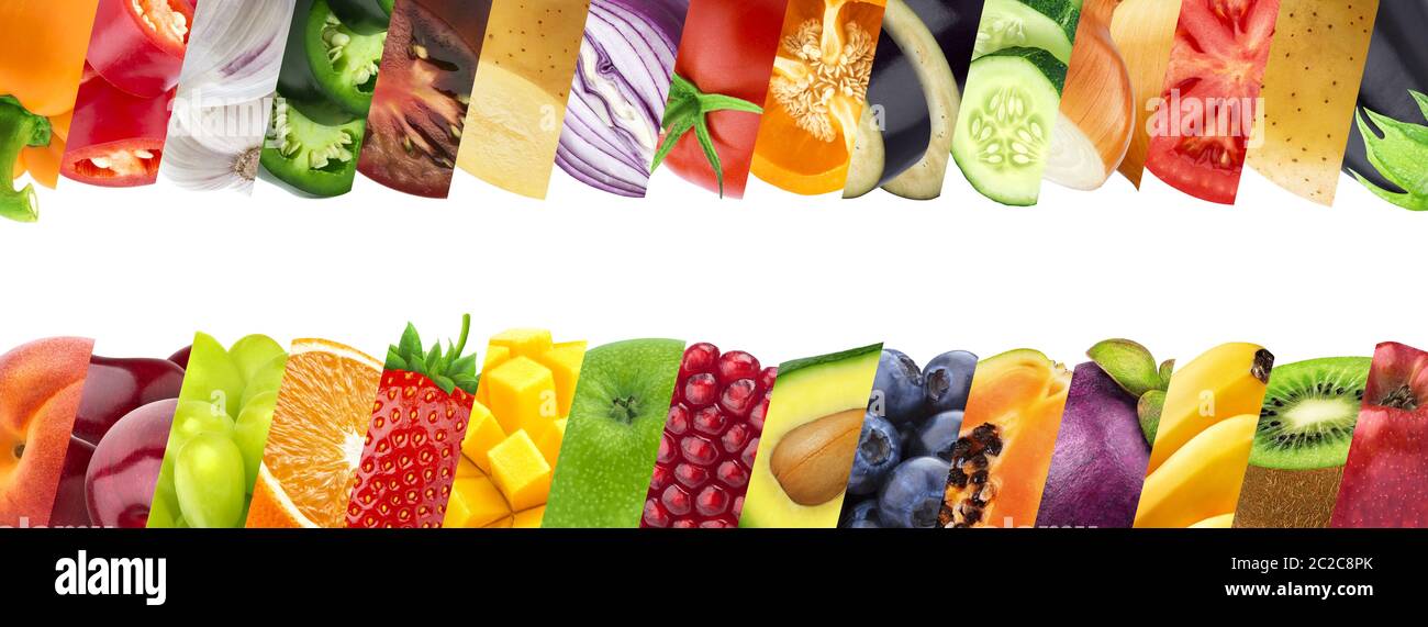 Obst und Gemüse in Streifen Nahaufnahmen collage Stockfoto