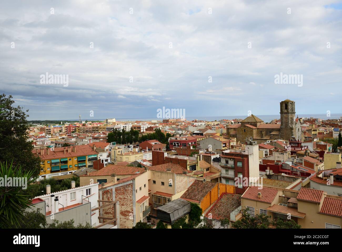Blick auf Malgrat de Mar vom Parc del Castell, Spanien Stockfoto