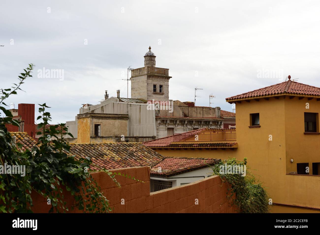 Blick auf Malgrat de Mar vom Parc del Castell, Spanien Stockfoto