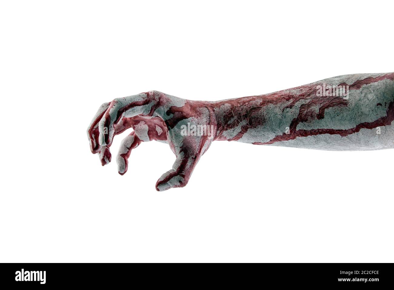 Blutige hand auf weißem Hintergrund mit Freistellungspfad isoliert Stockfoto