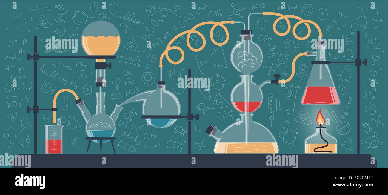 Zusammensetzung von chemischen Kolben und Geräten Stock Vektor