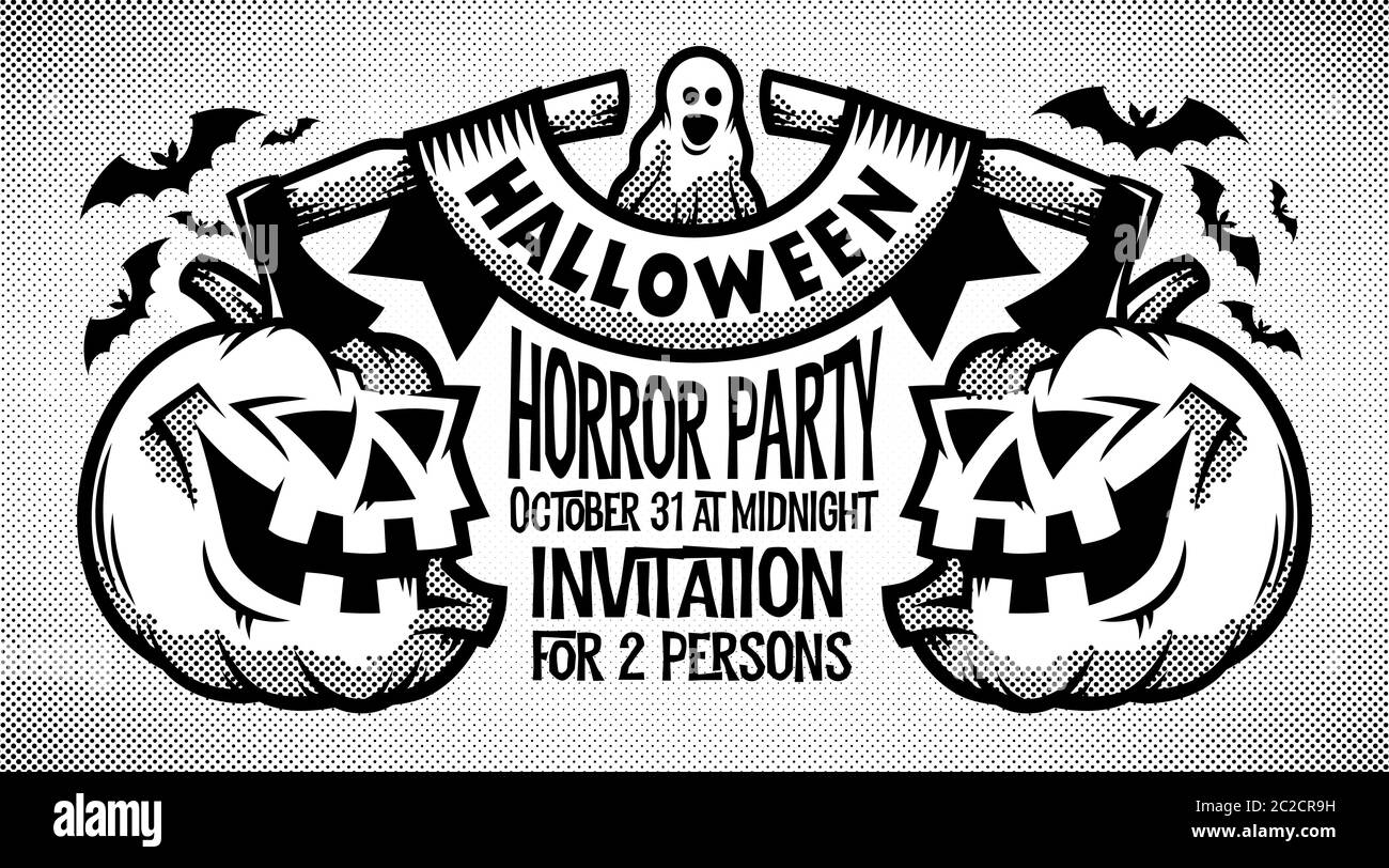 Halloween Retro schwarz-weiß Einladung Stock Vektor
