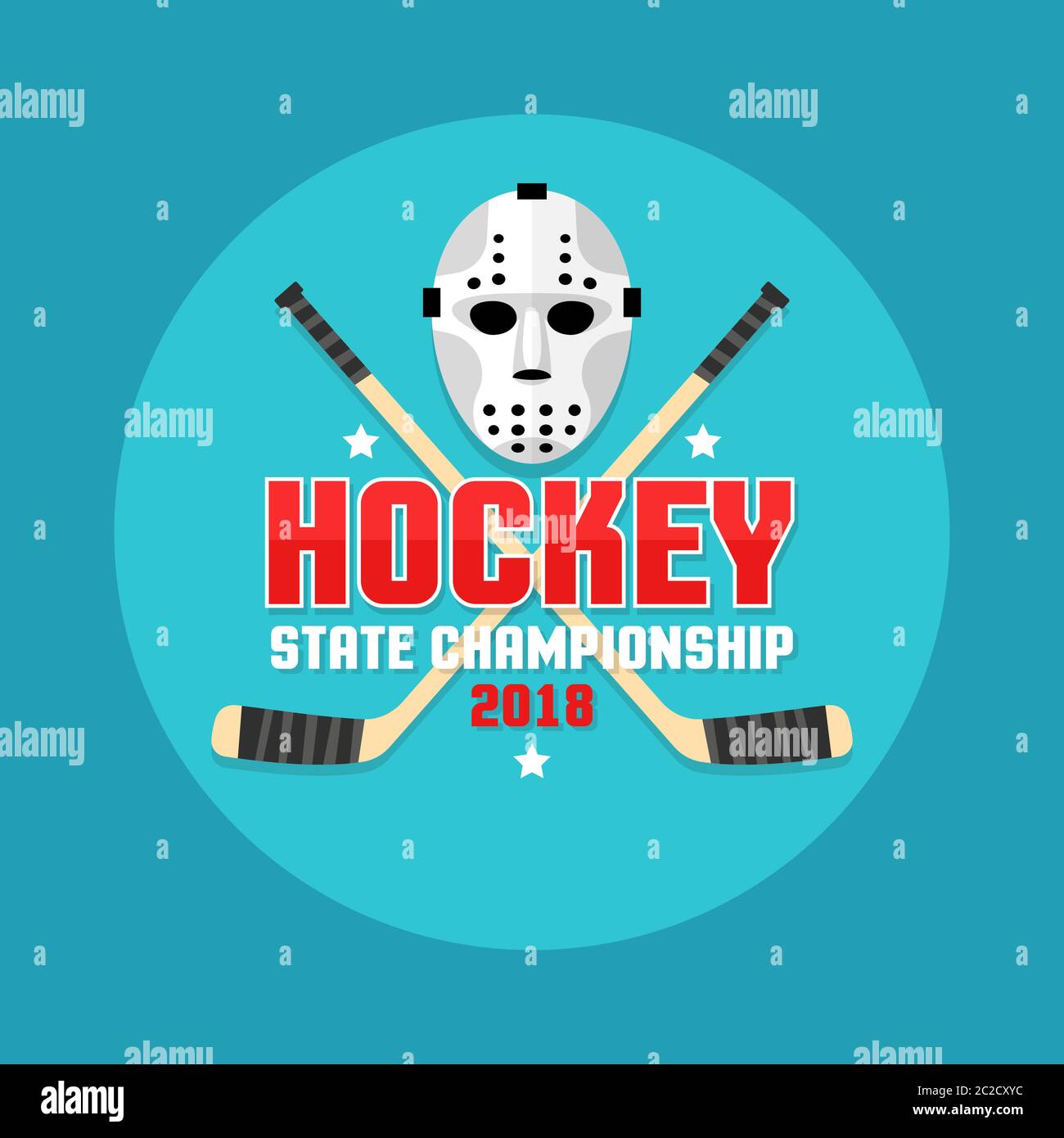 Hockey-Emblem mit Retro-Goalie-Maske und gekreuzten Stäben. Stock Vektor