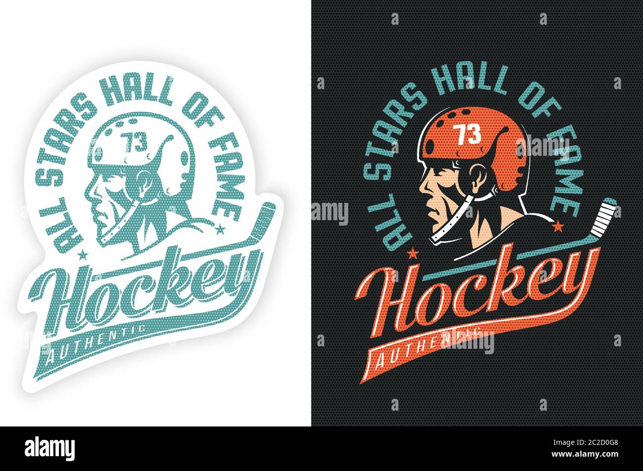 Stylisches Sport-Retro-Logo mit Hockeyspieler Stock Vektor