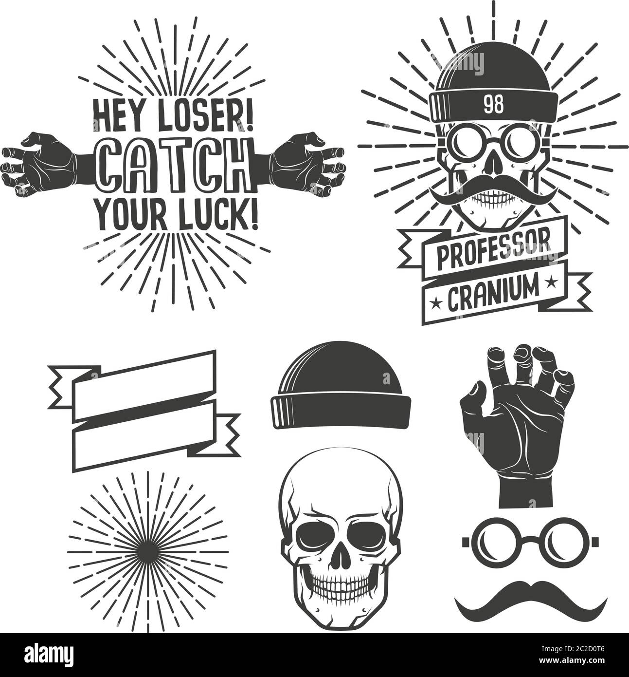 Hipster Logos mit Totenkopf Stock Vektor