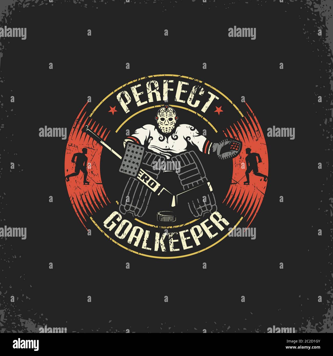 Logo der Hockeymannschaft, Liga oder Verein mit Torwart Stock Vektor