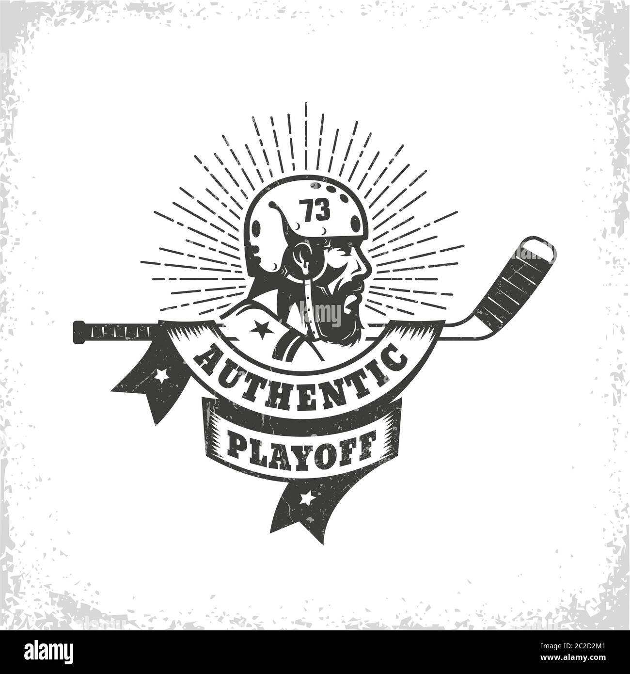 Old-School Vintage Hockey-Logo mit bärtigen Spieler Stock Vektor