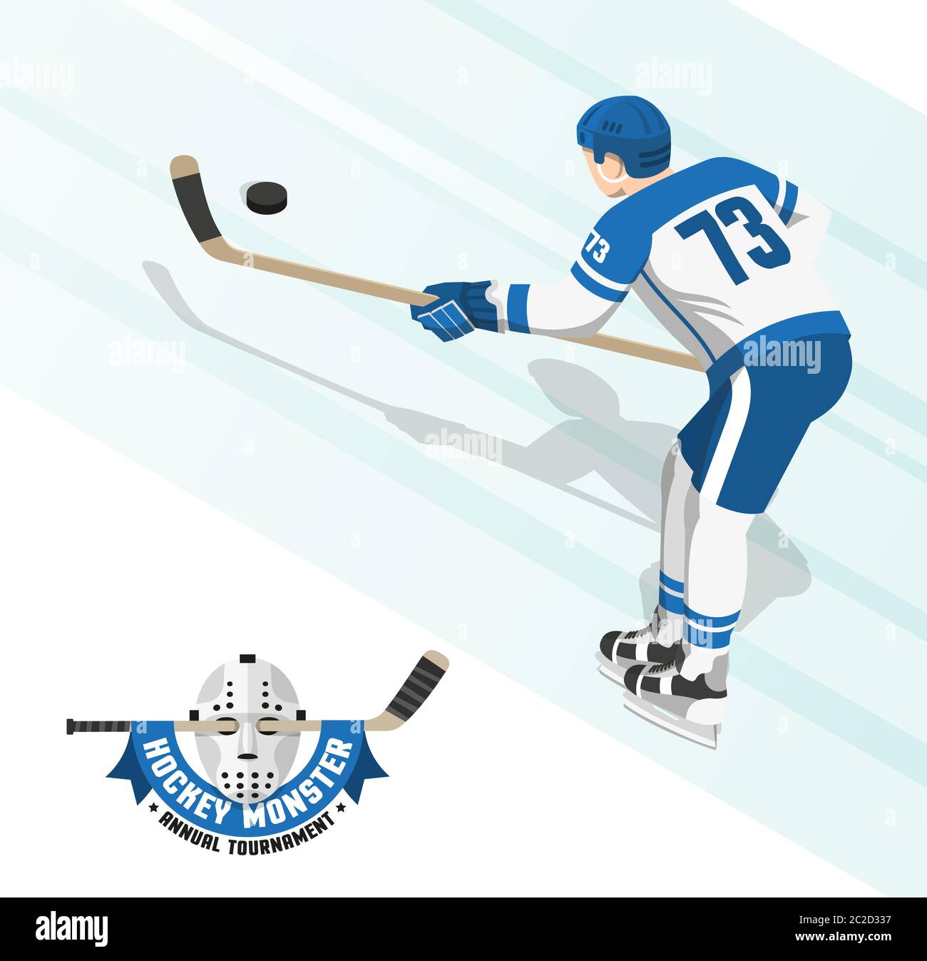 Eishockeyspieler in weiß blauer Uniform Stock Vektor