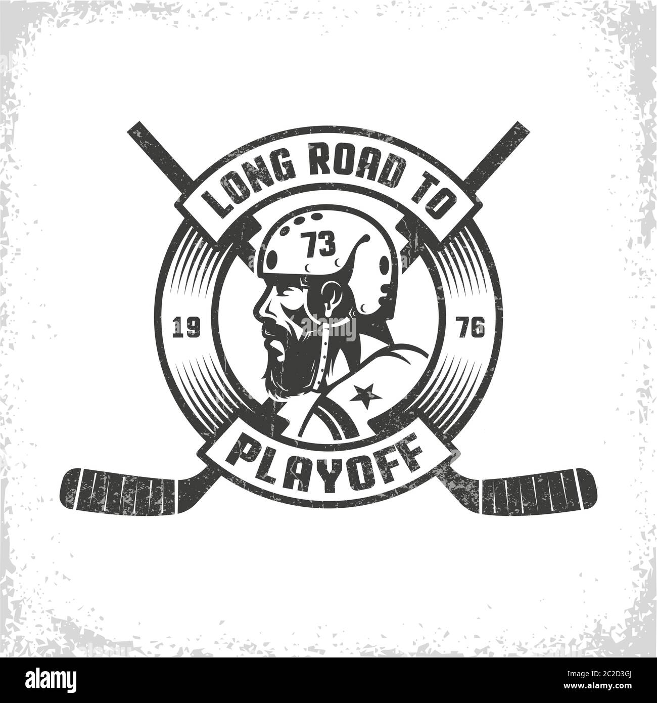 Hockey Playoff Retro-Emblem mit bärtigen Spieler Stock Vektor
