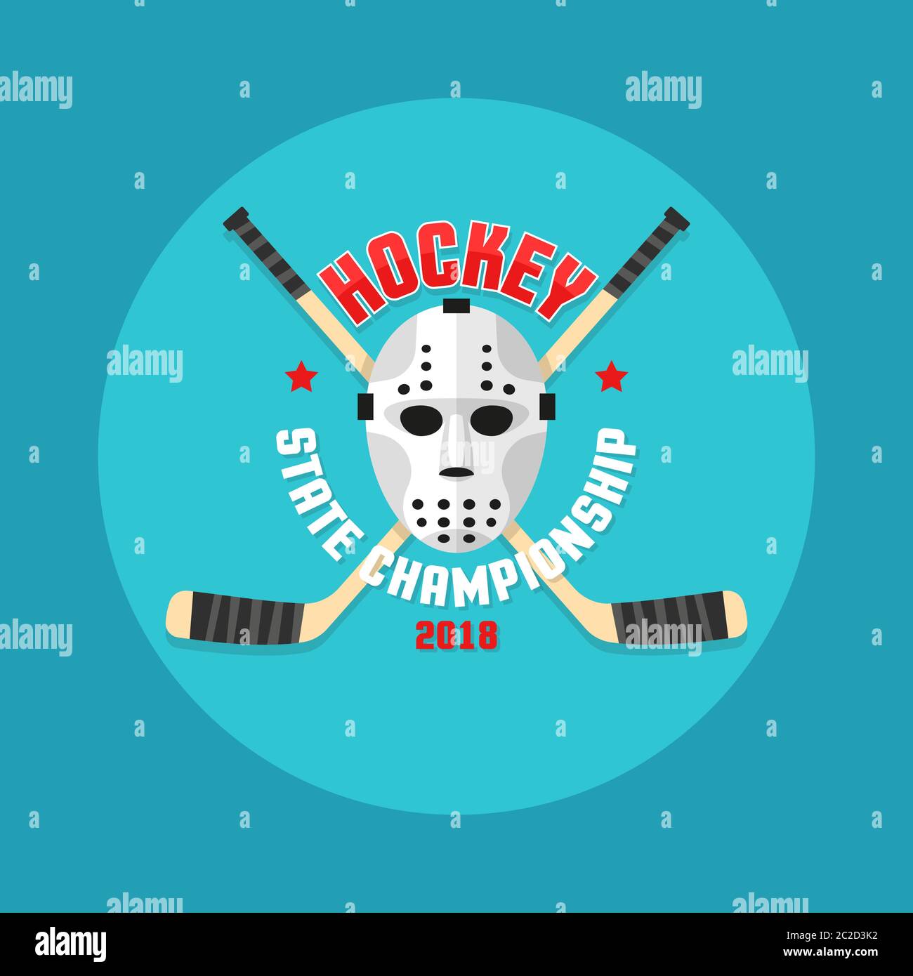 Eishockey-Logo in flacher Ausführung mit Torwartmaske und gekreuzten Stöcken. Stock Vektor