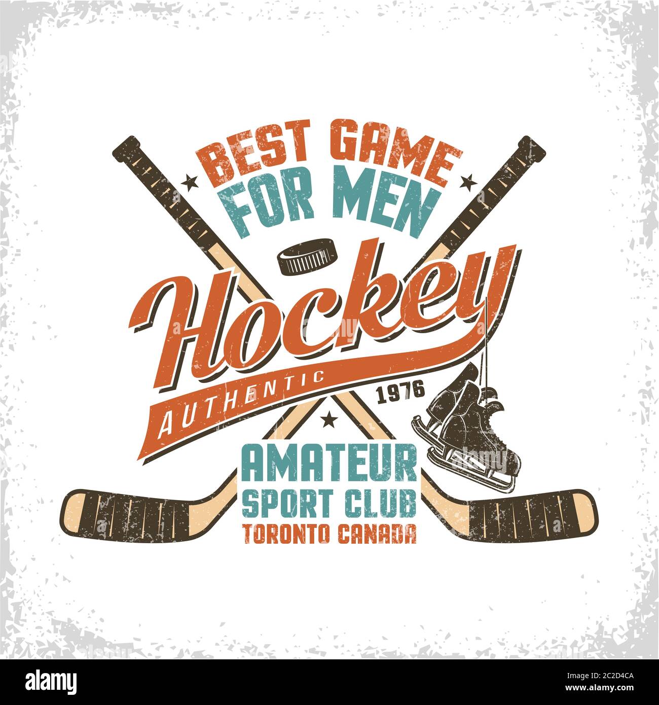 Hockey Vintage Logo mit Aufschriften, gekreuzten Stäben Stock Vektor