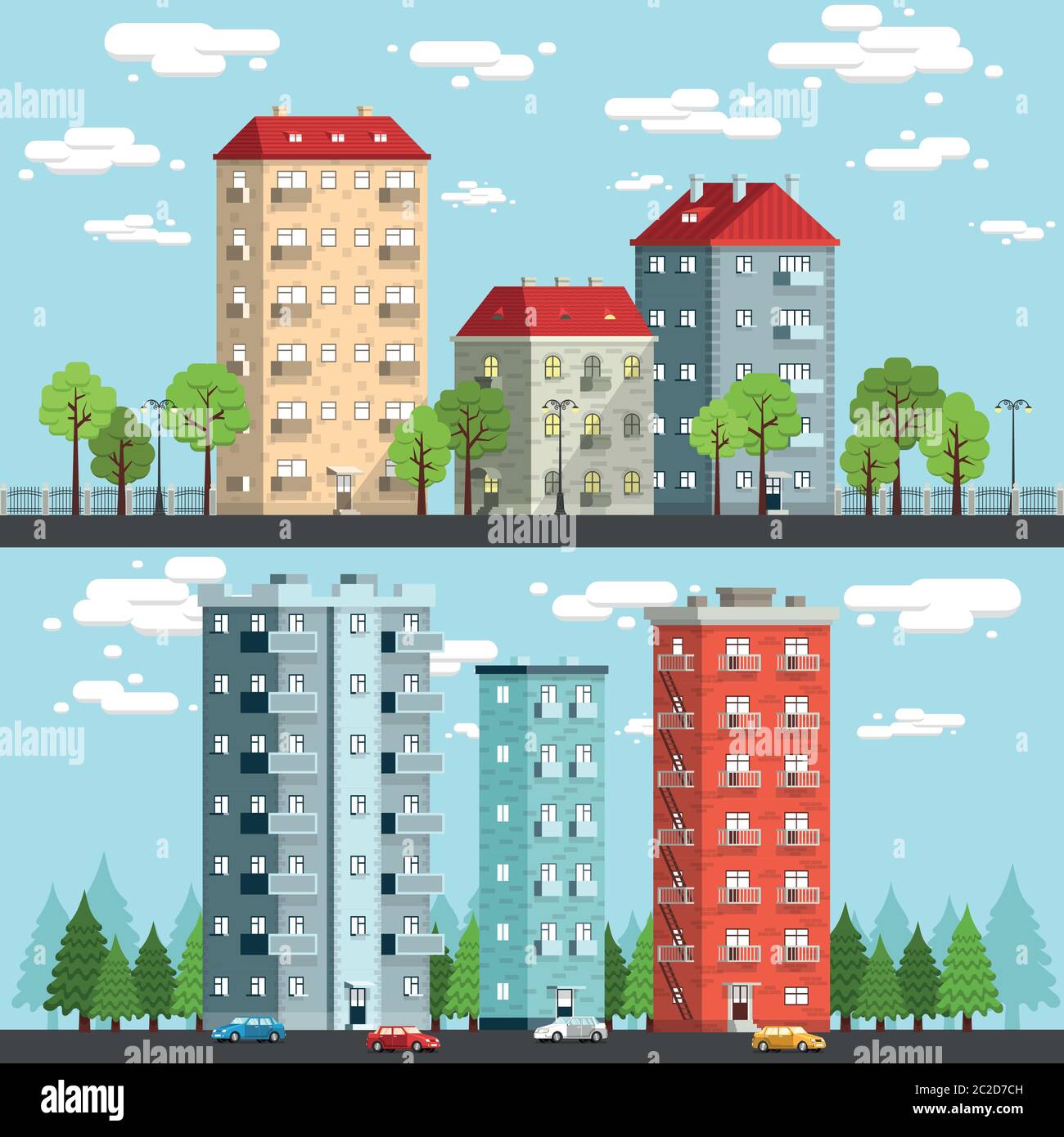 Gruppe von mehrstöckigen Häusern Stock Vektor