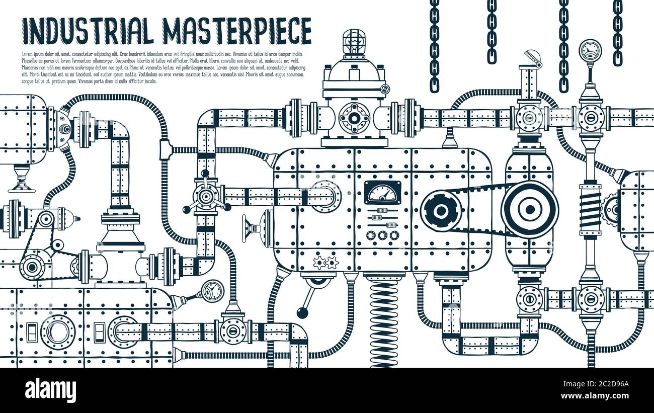 Große industrielle Steampunk-Maschine Stock Vektor