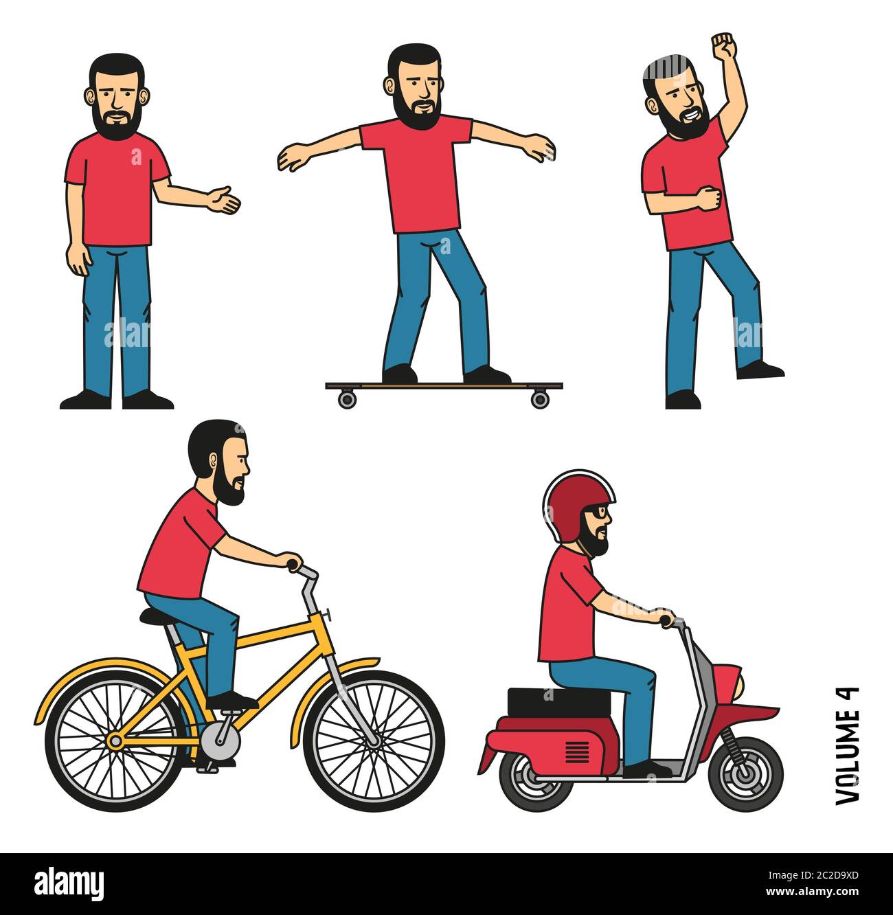 Charakter ist ein Longboard, Fahrrad, Roller fahren. Stock Vektor