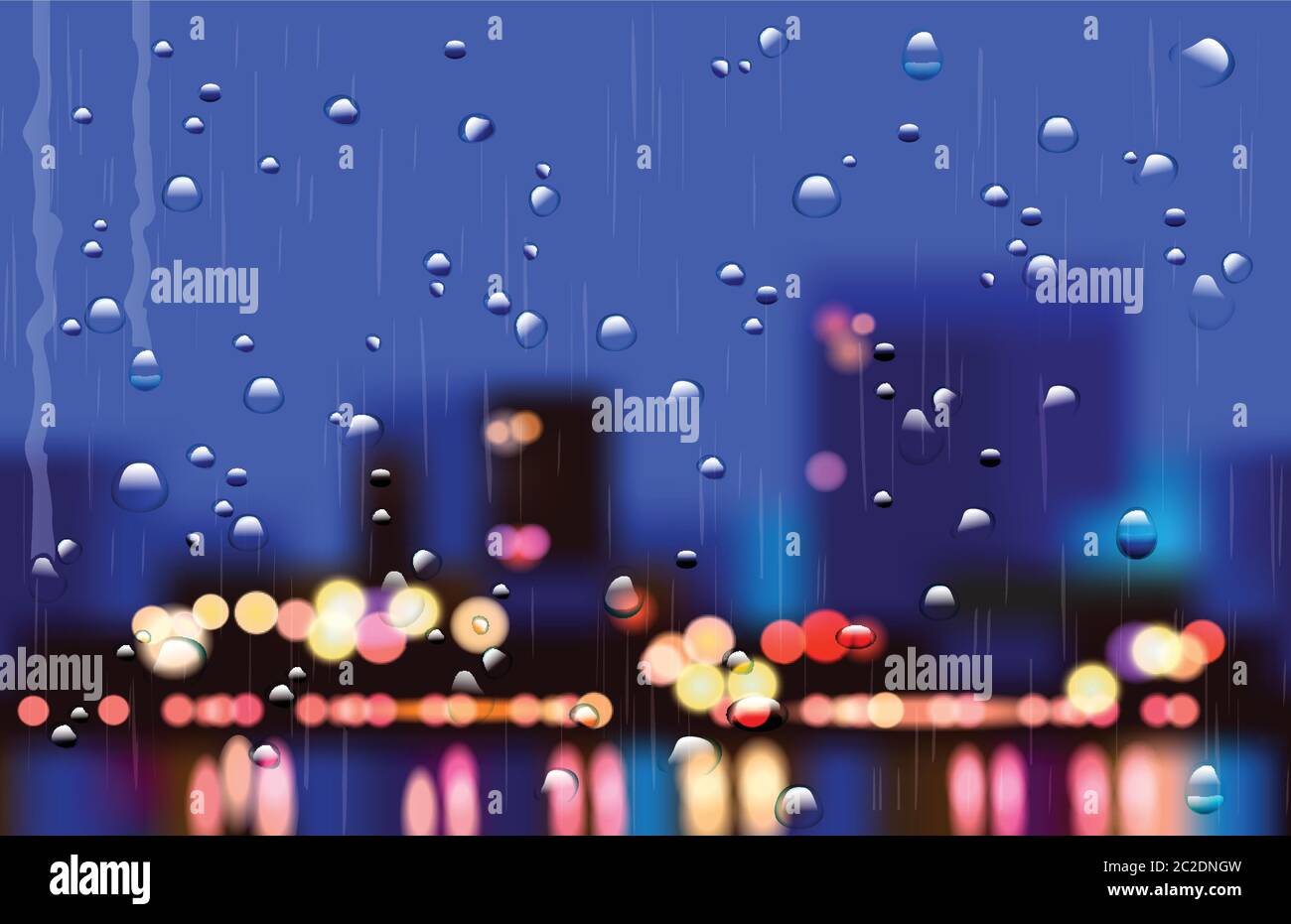 Realistische Vektor-Illustration von regnerischen Stadtstraßen mit Bokeh. Kann in Ihrem Design als Hintergrund oder ein Teil der Komposition verwendet werden. Schichten für EA Stock Vektor