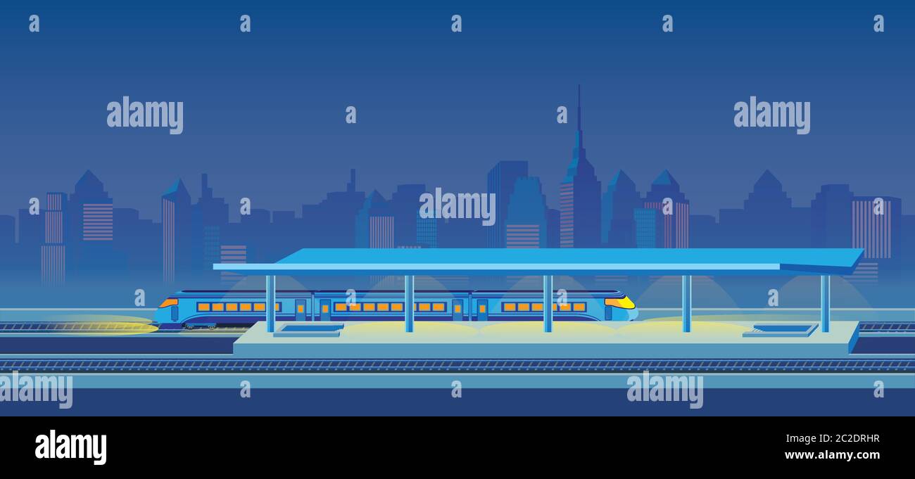 Stilisierte nahtlose horizontale Illustration auf ein Thema der Nachtbahnhof. Kann für Werbung, Animation, etc. Verwendet werden Stock Vektor