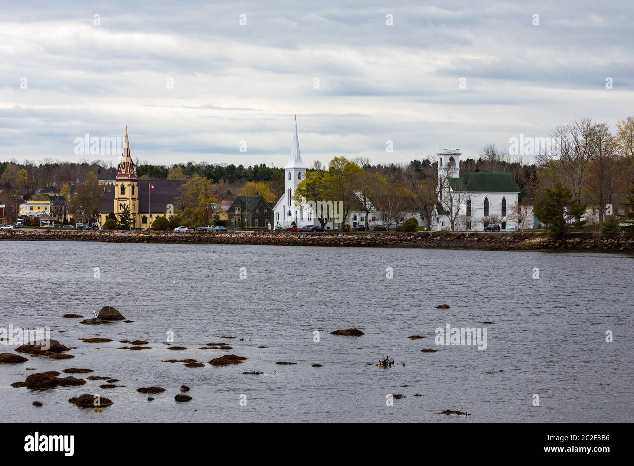 Die Stadt Mahone Bay in Nova Scotia, Kanada Stockfoto