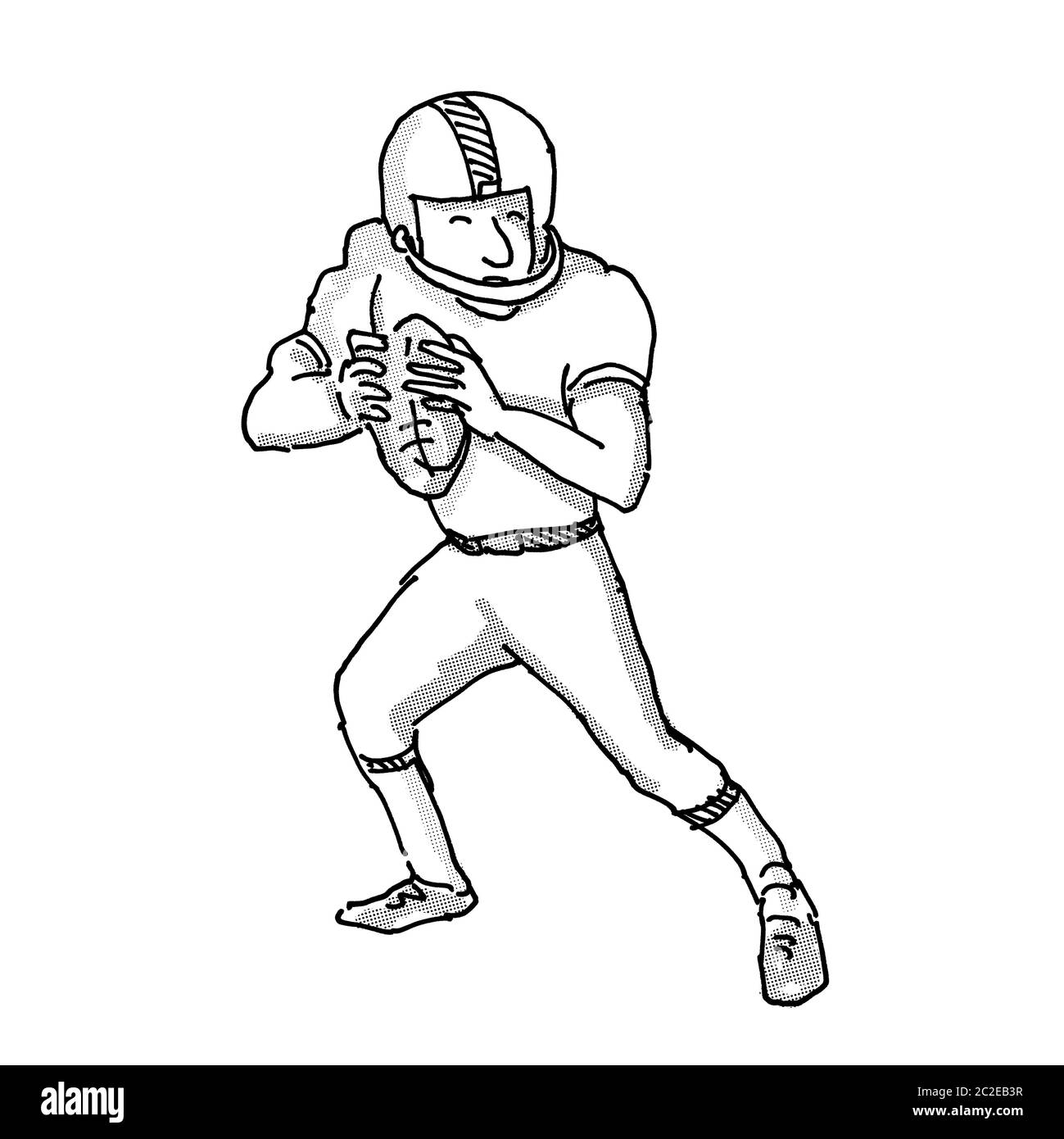 Cartoon Stil Abbildung eines American football player in Schwarz und Weiß auf isoliert weißer Hintergrund Stockfoto